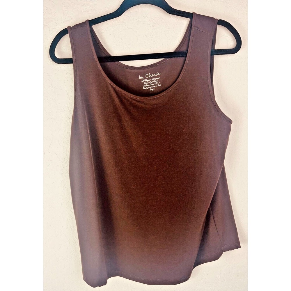 By Chico's Womens Raychel Basic Knit Tank Sz 3 In Rockledge‎ Brown V Neck